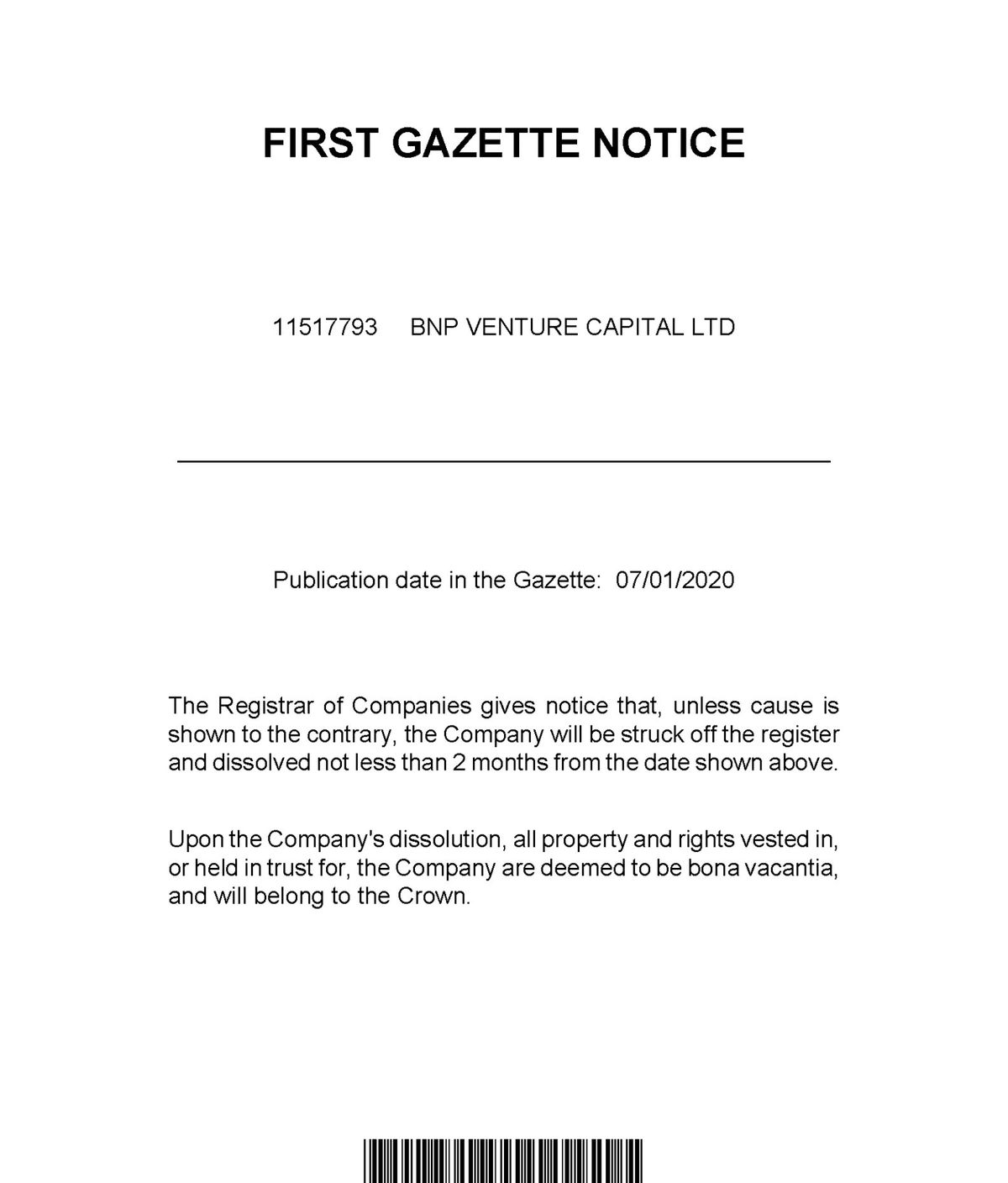 1st Gazette Notice 2020