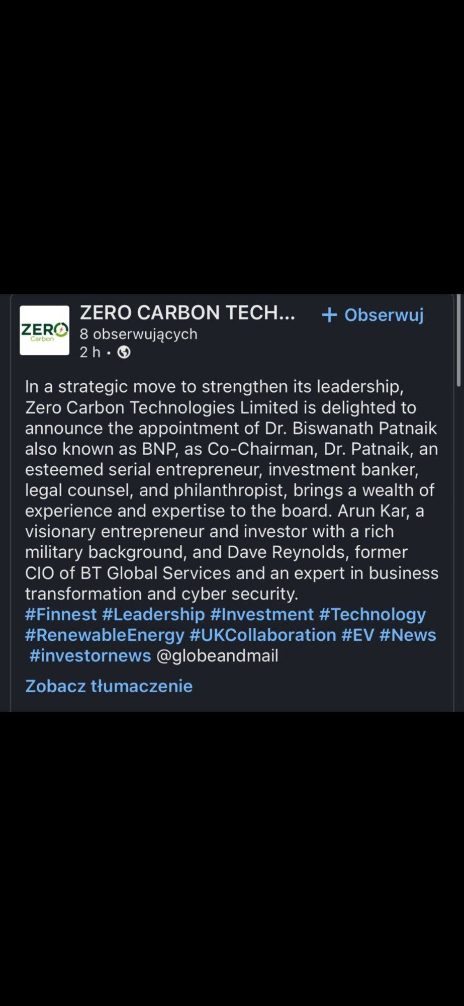 ZCT LinkedIn: Patnaik Appointed Co-Chairman