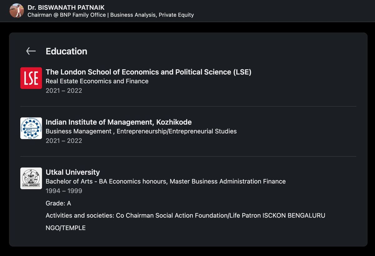 LinkedIn Education Section