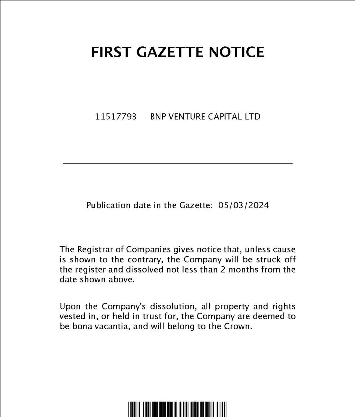 1st Gazette Notice 2024