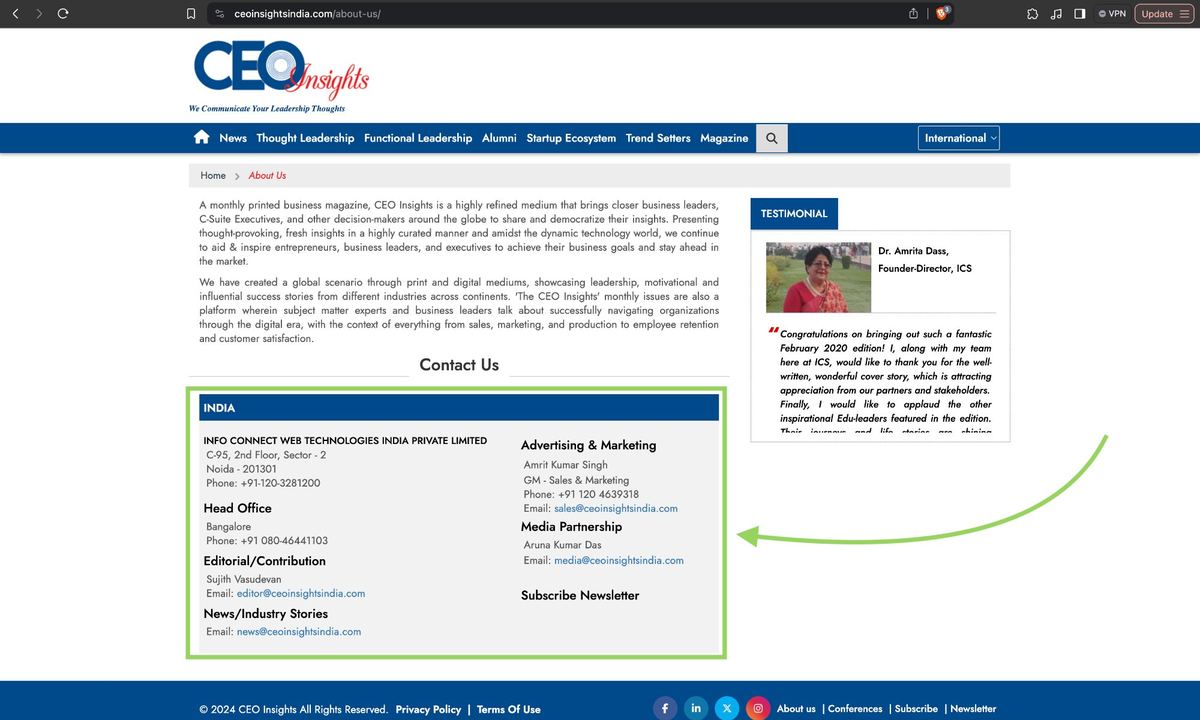 CEO Insights: About Us & Contact Page